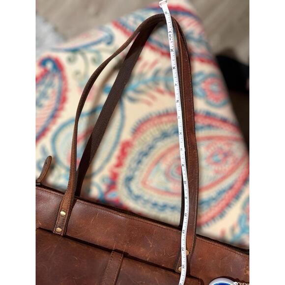 S Zone Bag Brown Distressed Cowhide Leather Briefcase Purse Rugged Satchel - Picture 10 of 11